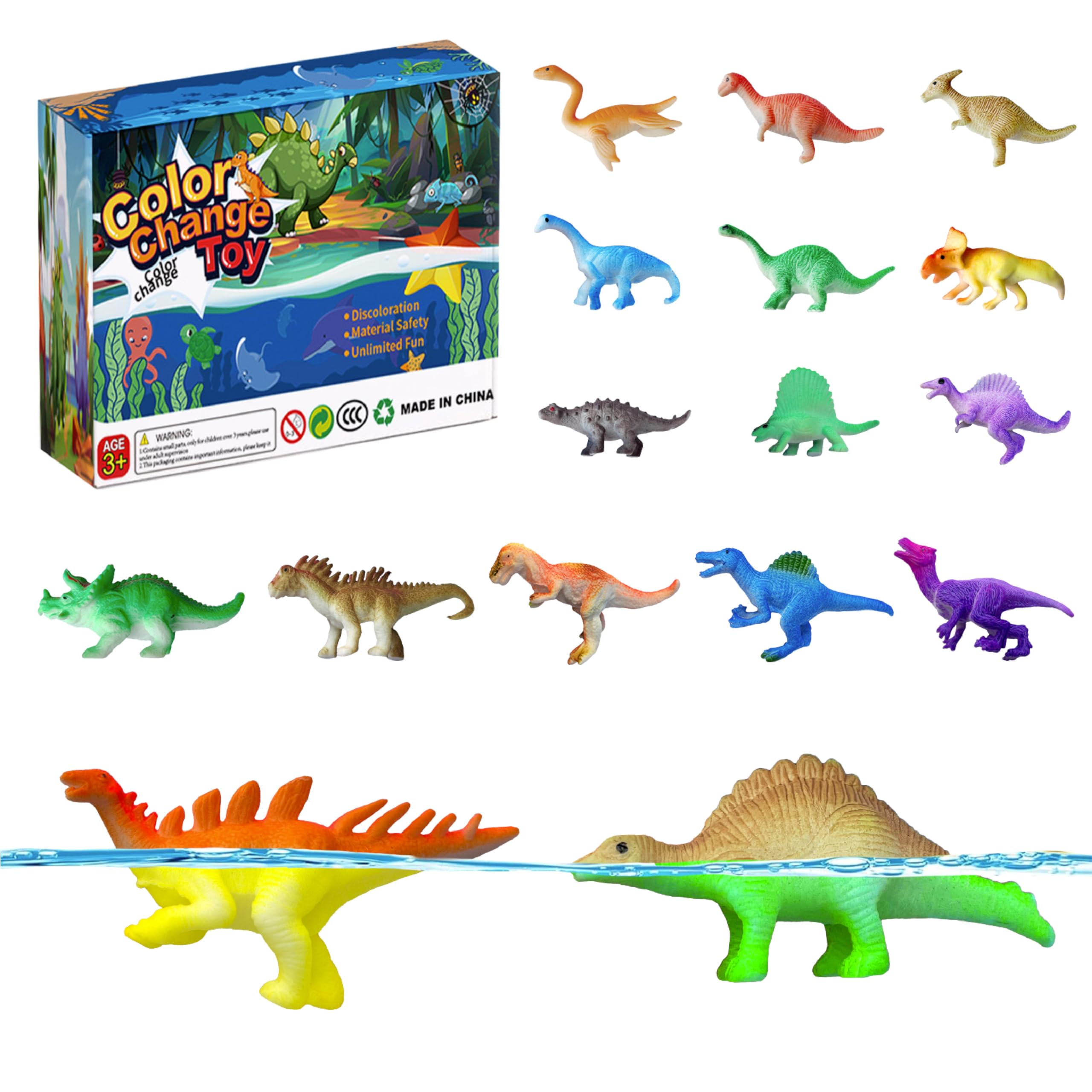 Photo 1 of Sterofari Dinosaur Series - 16pcs Temperature Color Changing Bath Toys, Water Table Toy for Easter Egg Fillers,Goodie Bags Fillers,Themed Party,Classroom Rewards,Carnival Prize, for Kids 3+