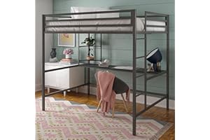 Novogratz Maxwell Metal Full Loft Bed with Desk & Shelves, Gray/Black