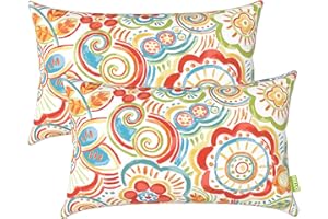 LVTXIII Outdoor/Indoor Lumbar Pillow Covers ONLY, 12” x 20” Fade-Resistant Patio Lumbar Cushion Cases Decorative Throw Pillowcase Shell for Couch Patio Garden Furniture Use - Flower Multi