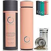 Pure Zen Tea Thermos with Infuser for Hot and Cold Infusions - Stainless Steel - Tea Infuser Bottle - Leakproof Travel Mug with Filter - 15oz - Pink
