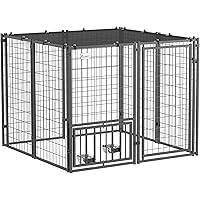 PawHut Dog Run Outdoor, Welded Wire Outdoor Dog Kennel with 4 Levels Adjustable & Rotatable Dog Bowls, Sun-Shade Cover, Secur