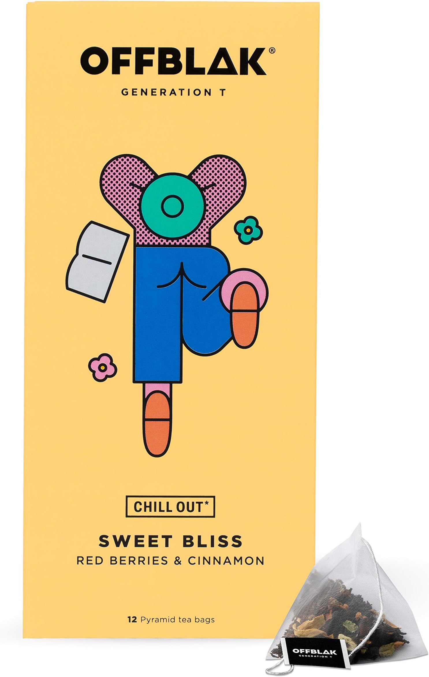 OFFBLAK Sweet Bliss - Red Berries & Cinnamon Black Tea (12 Tea Bags, 30g) | Dessert Tea | Naturally High Caffeine Tea | Black Tea Loose Leaf Pyramid Tea Bags