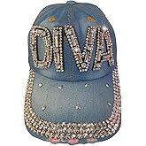 Popfizzy Bling Hat for Women, Fun Rhinestone Baseball Cap, Bedazzled Distressed Denim Hat, Birthday Gifts for Women and Girls