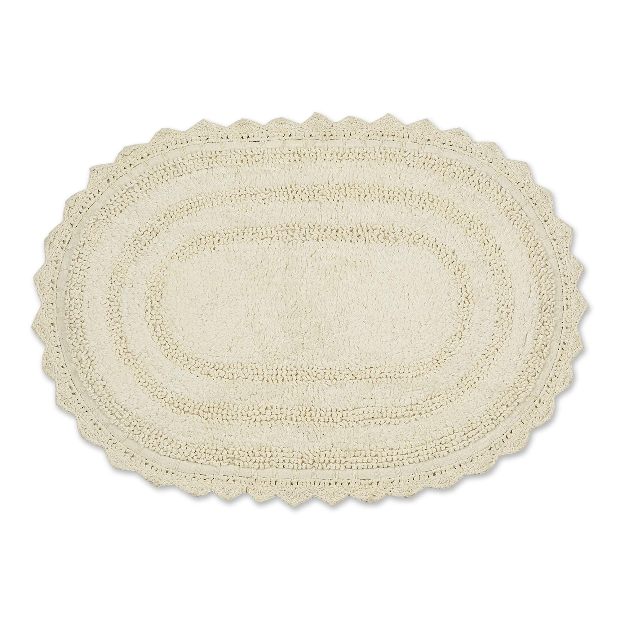 Photo 1 of DII Crochet Collection Reversible Bath Mat, Small Oval, 17x24, Off-White