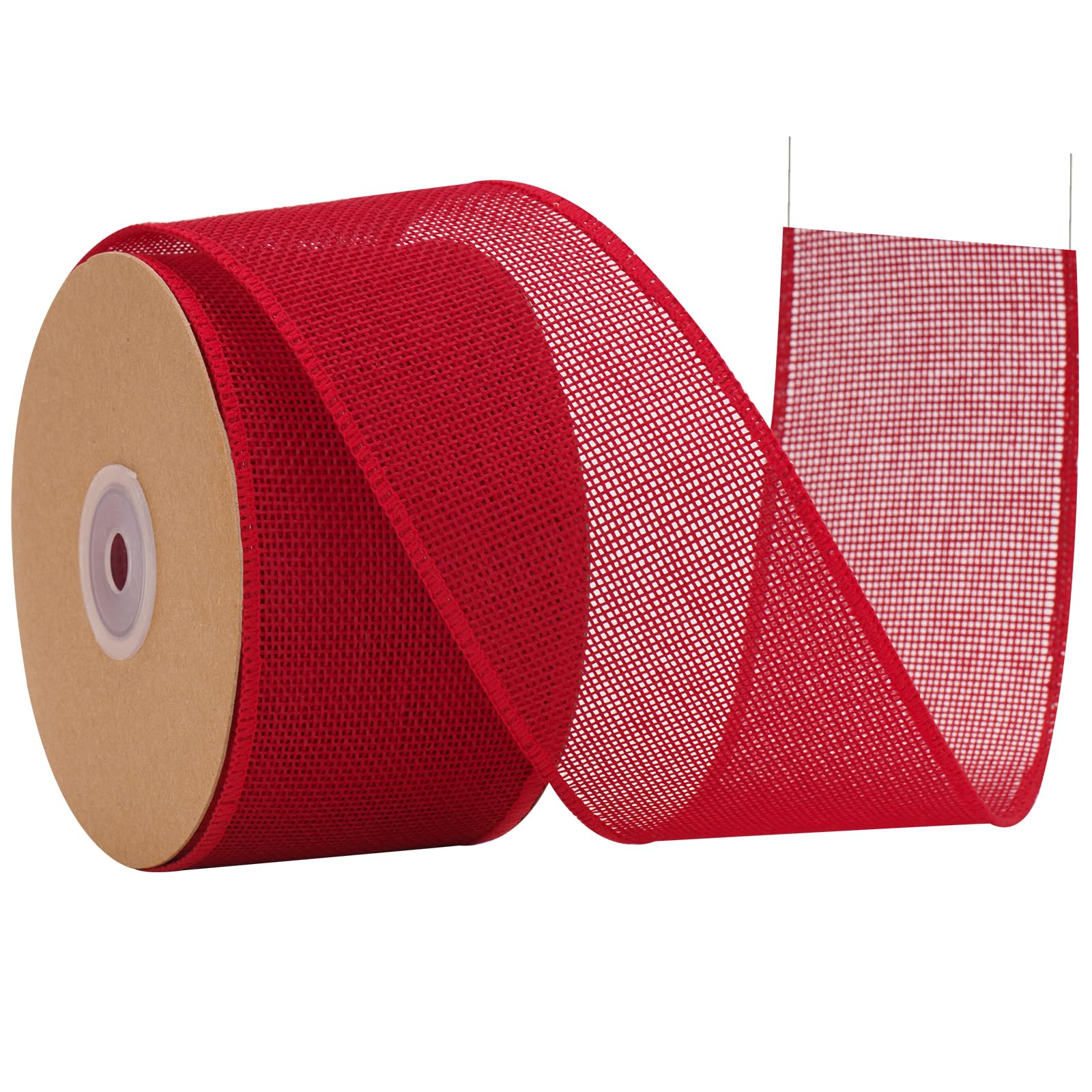 G2PLUS 6.4cm Red Burlap Wired Ribbon: 10m Hessian Ribbon for Crafting, Bows, Gift Wrapping, Wreaths, Christmas Decoration