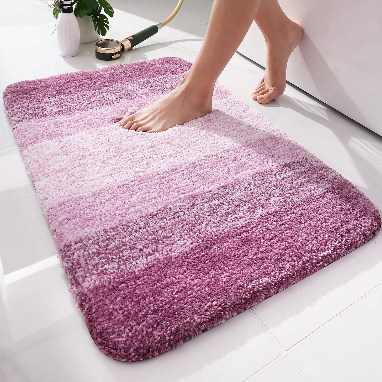 smiry Microfiber Bath Mat, 50 x 75 cm, Non-Slip Super Absorbent Bathroom Mat, Extra Soft Thick Floor Foot Mat, Fluffy Shaggy Bath Mats Rugs for Bathroom, Lilac