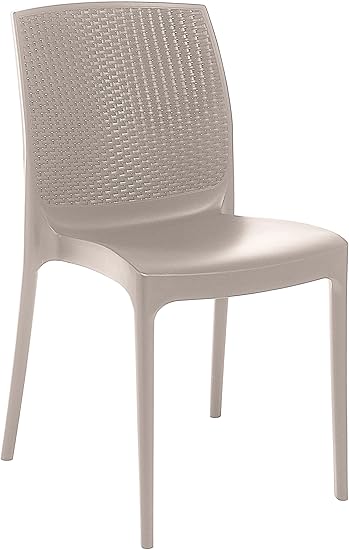 Amazon Com Stackable Patio Dining Chair Jute Beige 4 Piece Set Heavy Duty Plastic Rattan Look Back Table Chair Sets