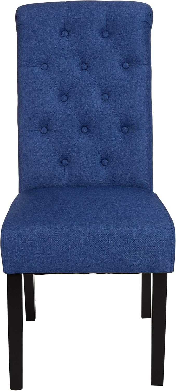 Basics Classic Fabric Tufted Dining Chair with Wooden Legs - Set of 2, Blue: Home & Kitchen