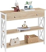 Yaheetech Console Table 100x29.5x81 cm Light Oak with Drawer and Shelves