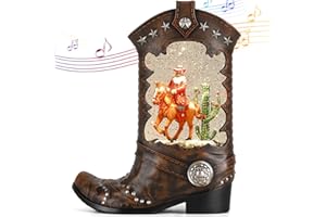 ARMXY Christmas Snow Globes, Cowboy Boots Santa Claus with Huge Cactus Scene Snow Globes, Glittering Lantern with Timer, Snow Globe Lantern USB or Battery Powered for Desktop Ornament, Christmas Decoration