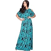 KOH KOH Womens Long Short Sleeve Printed Summer Sexy Casual Sundress Maxi Dress