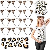 Knitgrip 12 Set Cheetah Ears Costume Leopard Ears Headbands Set Cheetah Hairband with 15 Stickers for Women Carnival Makeup Cosplay Party