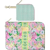 Lilly Pulitzer Padded Tech Sleeve with Small Zip Pouch for Accessories, Cute Laptop Case for Women, Tablet Bag or 13 Inch Laptop Sleeve, Via Amore Spritzer