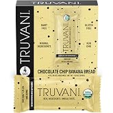 Truvani Plant Based Snack Bars | Chocolate Chip Banana Bread | 4 Pack | Vegan | 5g Protein | USDA Organic and Vegan | Dairy, Soy, and Gluten Free | Individually Wrapped