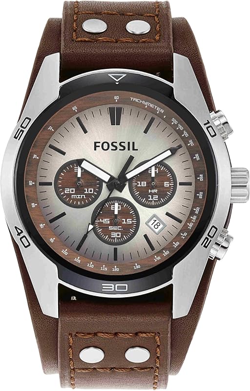 Orologio Coachman da uomo, movimento cronografo al quarzo, cassa in acciaio inossidabile da 45 mm con cinturino in vera pelle, CH2565, Marrone