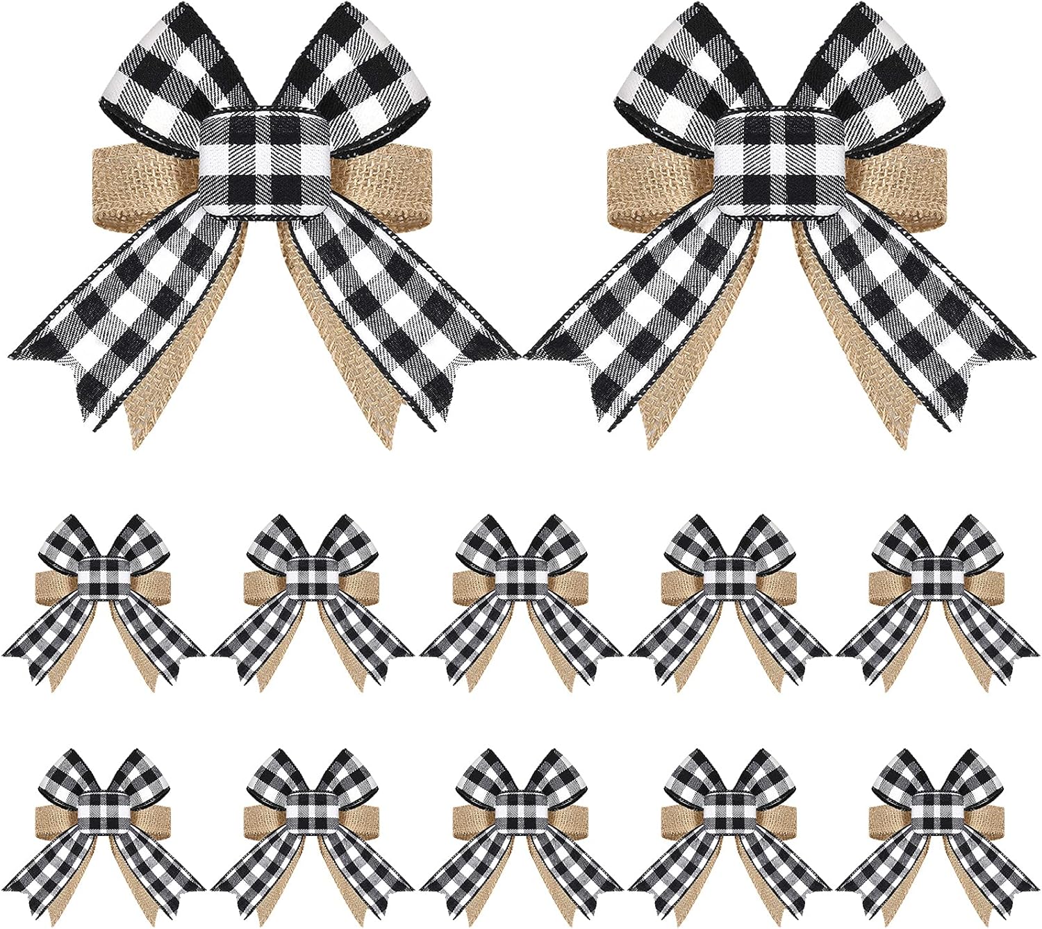 Bows & Ribbons - 12 Pieces Buffalo Plaid Burlap Bows Christmas Wreath Bow Rustic Tree Topper Christmas Bows Holiday Bows Decorations Ornaments for Wedding Birthday Party, 4.7 Inch (Black-White Plaid)