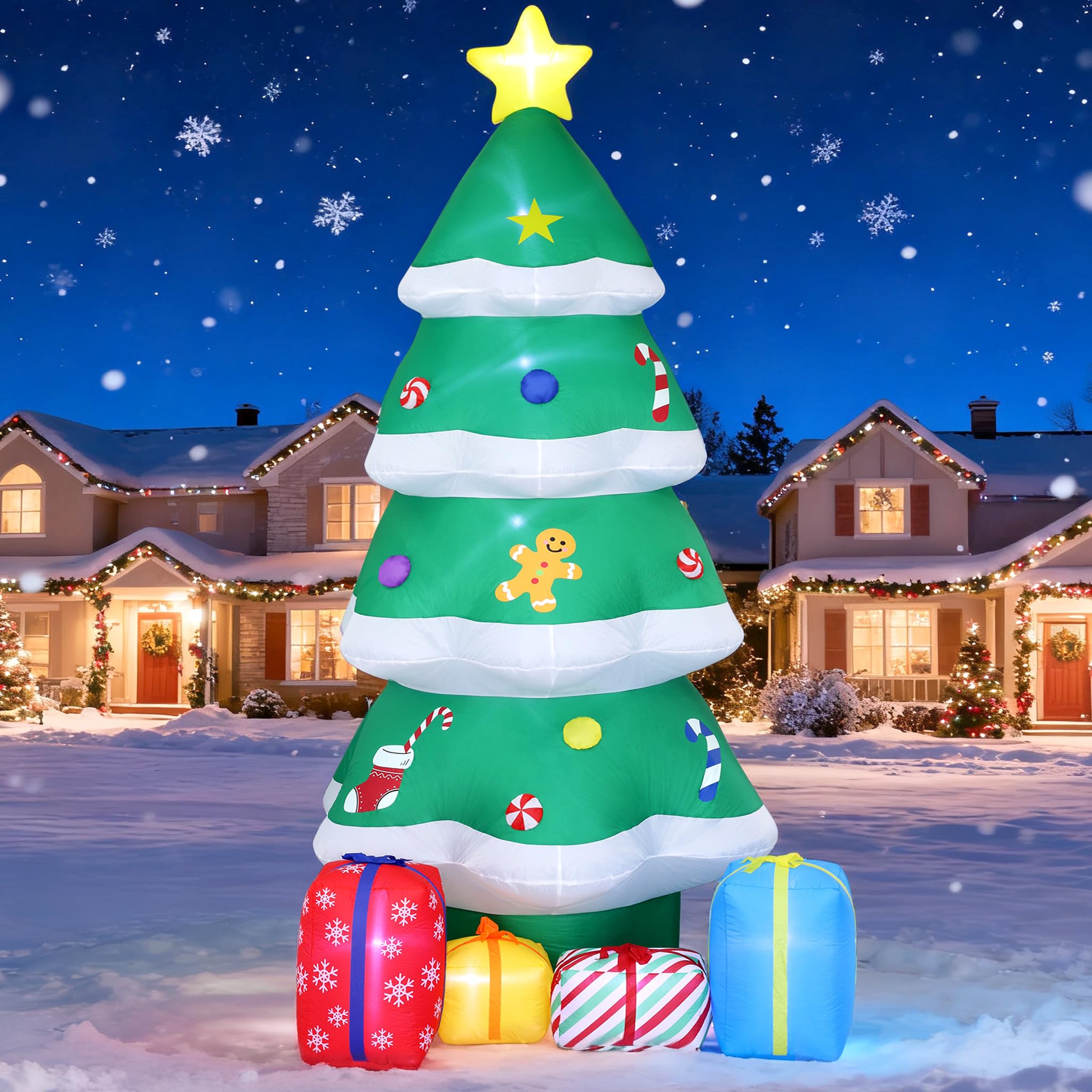 Photo 1 of 10 Ft Giant Inflatable Christmas Tree with 4 Gift Boxes Featuring Built-in LEDs for Blow Up Christmas Decoration, Perfect Outdoor Christmas Inflatables for Yard, Garden, and Lawn Décor