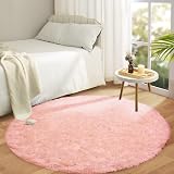 Aspire Homeware Round Rug 120x120cm Pink Non Slip Thick Pile Shaggy