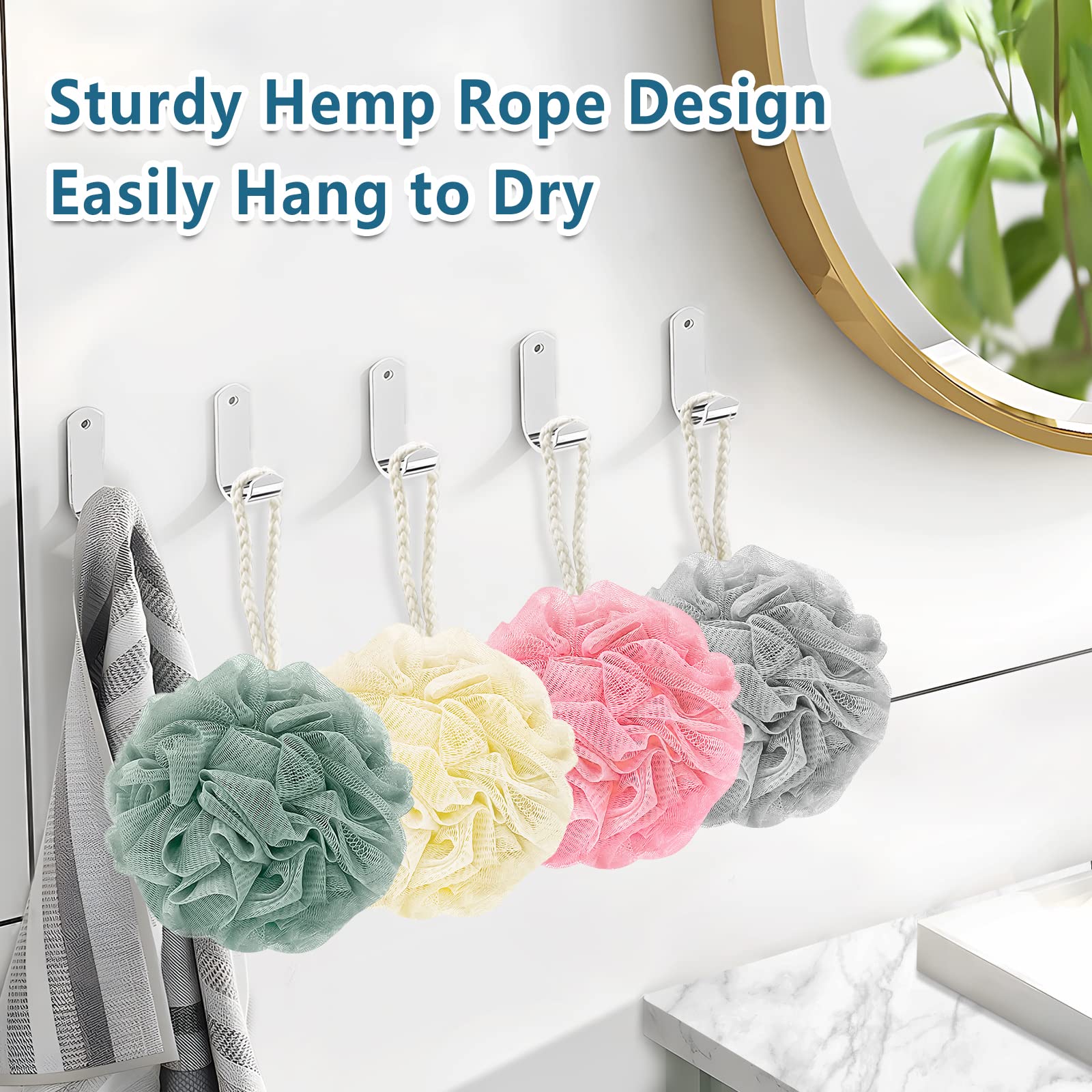 Bath Loofah Sponge, 60G Shower Loofah Exfoliating Body Scrubber Sponge, 4 Count Bath Mesh Pouf Ball for Women and Men (Light Color)