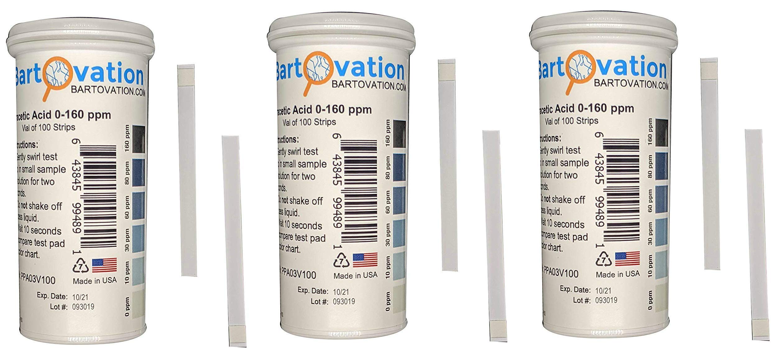 Peracetic Acid Test Strips, 0-160 ppm [3 Vials of