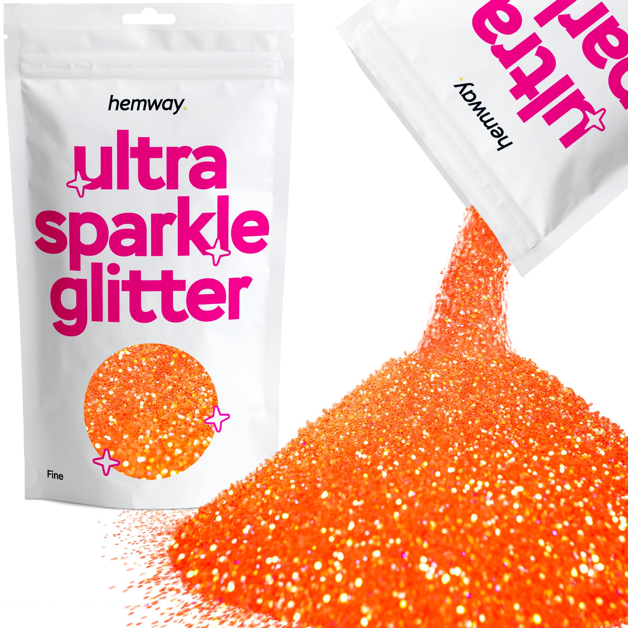 Hemway Ultra Sparkle Glitter Fluorescent Peach 100g Fine | Glitter for Arts & Craft, Makeup, Nail Art, Crafting, Card Making, Sparkle Decoration