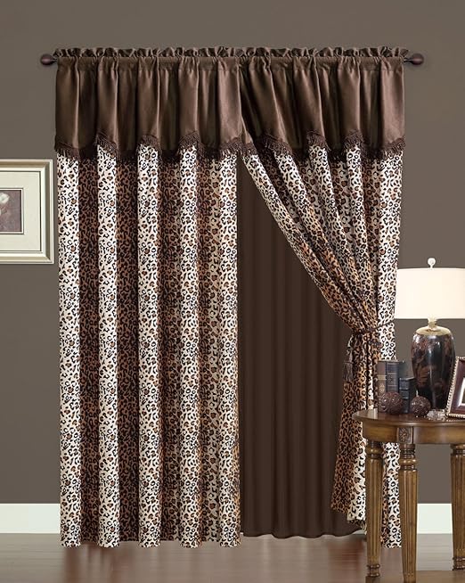 Amazon Com Kinglinen Leopard Micro Suede Curtain Set Home Kitchen