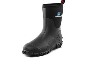 Trudave Rubber Boots for Men, 6mm Neoprene Insulated Mud Boots with Steel Shank, Men's Mid Calf Waterproof Rain Boots,Anti-Slip Rubber Work Boots for Farming Gardening Fishing,Size 7-13