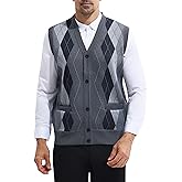 LemonGirl Mens Plaid V-Neck Cardigan Sweater Vest Sleeveless Button Casual Knitwear