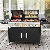 MFSTUDIO 3 In 1 Gas and Charcoal Grill Combo with Side Burner, Porcelain-Enameled Cast Iron Grate, Extra Large Dual-Function BBQ Propane Grills for Outdoor Barbecue Cooking, 690 SQIN Cooking Area