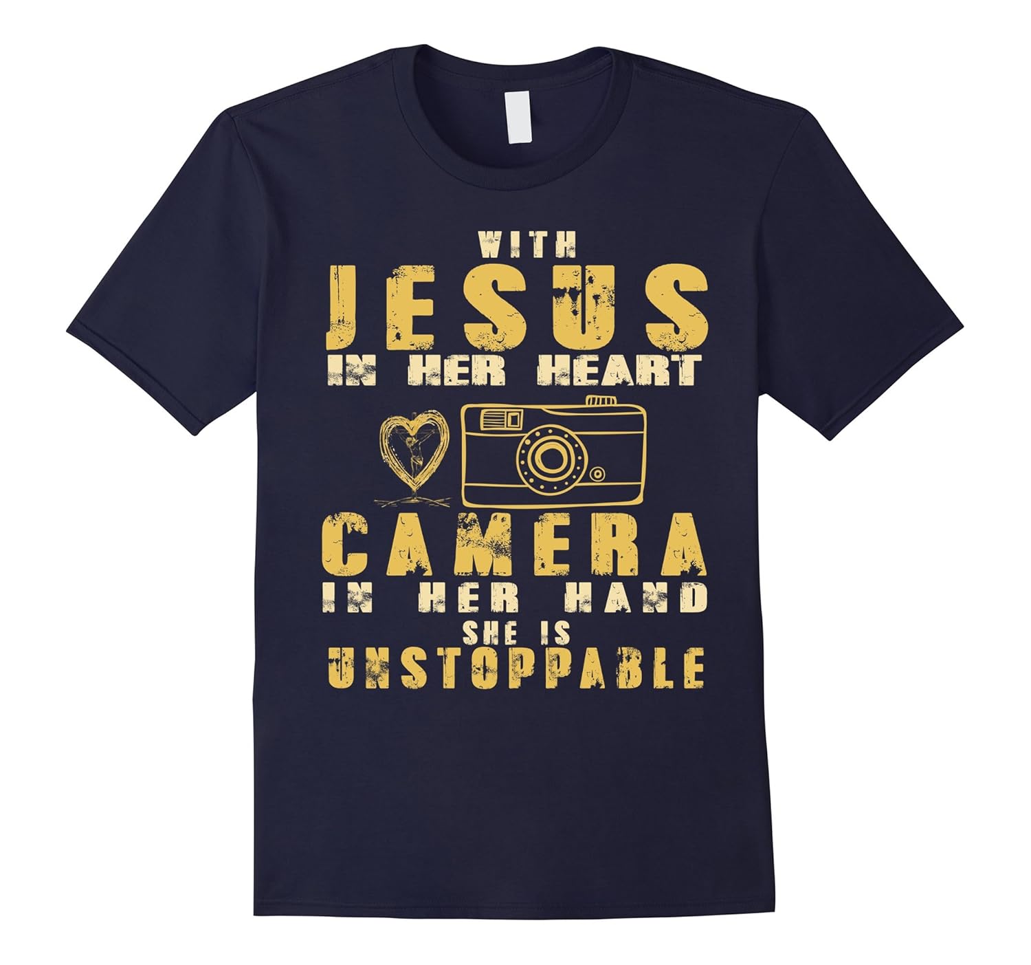 Christian T-Shirt Jesus In Her Heart And Camera In Her Hand-Rose