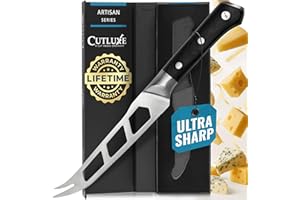 Cutluxe Cheese Knife – 5" Cheese Knife Slicer for Soft and Hard Cheese – Pronged, Serrated & Non Stick Blade – High Carbon Ge