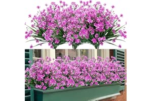 TEMCHY Artificial Outdoor Flowers, 8 Bundles Fake UV Resistant Foliage Greenery Faux Plants Shrubs Plastic Bushes for Indoor Outside Hanging Planter Wedding Farmhouse Decor (Fuchsia)