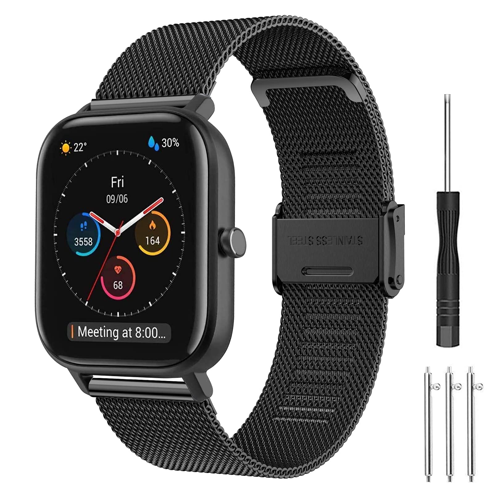 Kompatibel mit Amazfit GTS 2 Armband, 20mm Edelstahl Metall Ersatzarmband für Amazfit GTS 2 Mini, Amazfit GTS, Amazfit GTS 3, Amazfit Bip, Amazfit Bip U, Bip U Pro, Amazfit GTS 2e, Amazfit GTR 42mm