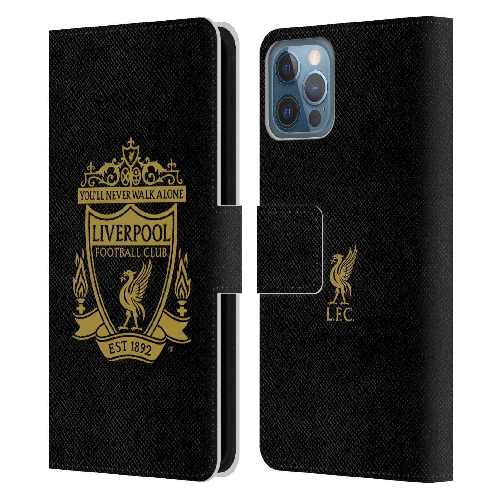 Head Case Designs Officially Licensed Liverpool Football Club Black 3 Crest 1 Leather Book Wallet Case Cover Compatible With Apple iPhone 12 / iPhone 12 Pro โ image 1