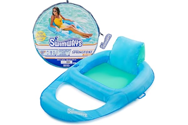 SwimWays Spring Float Premium Recliner Pool Lounger for Swimming Pool, Inflatable Pool Floats Adult with Fast Inflation for Ages 15 & Up, Sky Blue