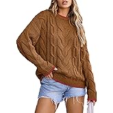 EVALESS Sweaters for Women Trendy Crewneck Long Sleeve Color Block Sweater Tops Fall 2025 Chunky Cable Knit Pullover Sweaters