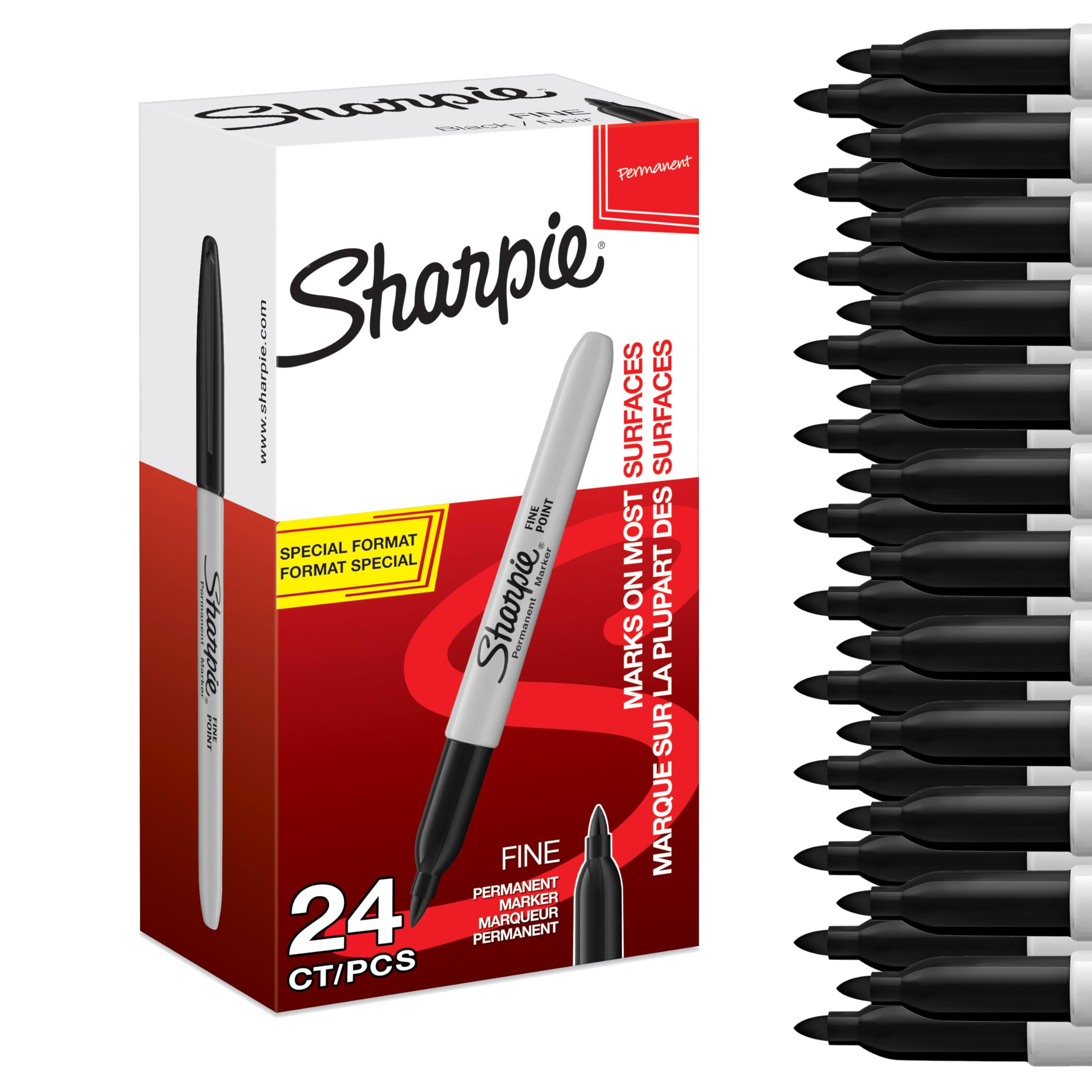 Sharpie Permanent Markers , Fine Point for Bold Details , Black Ink , 24 Marker Pens