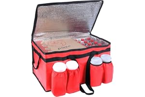 CIVJET Insulated Food Delivery Bag with 4 Cup Holder, XX-Large Insulated Grocery Bags with Zippered Top, Cooler Bags with Drink Carrier, Food Carrier Catering Bag, Commercial Food Warmer bag, Red