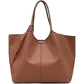 NEWBELLA Women's Vegan Leather Tote Bag, Large Capacity Bag, Vintage Hobo Shoulder Purse with Top Handle for Daily & Work (Brown Tote-1)