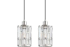 SEENMING HOUSE 2 Pack 1 Light 5.5" Crystal Hanging Kitchen Island Pendant Ceiling Light Fixture,Modern Concise Crystal Plate Metal Shade Brushed Nickel Finish,for Bar,Dining Room,Corridor,Living Room Over Sink