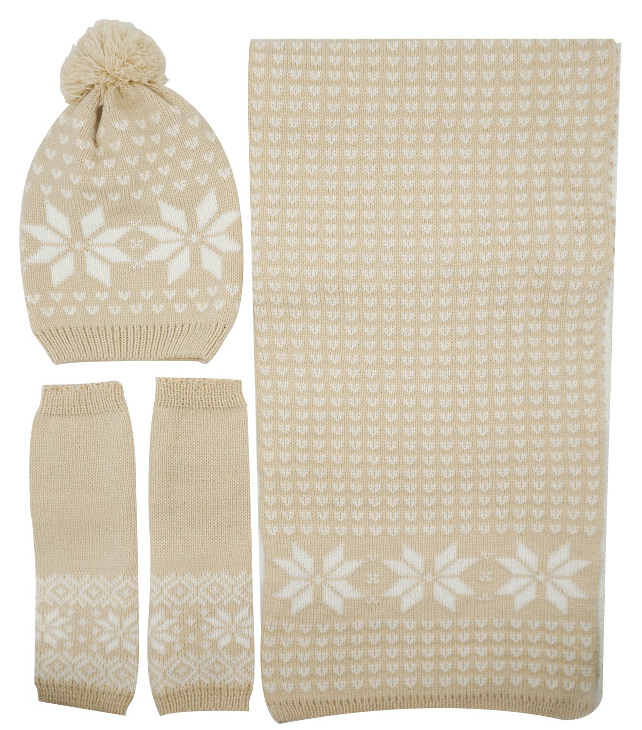 Bienvenu Women Lady Winter Warm Knitted Snowflake Hat Gloves and Scarf Winter Set Bienvenu Women Lady Winter Warm Knitted Snowflake Hat Gloves and Scarf Winter Set