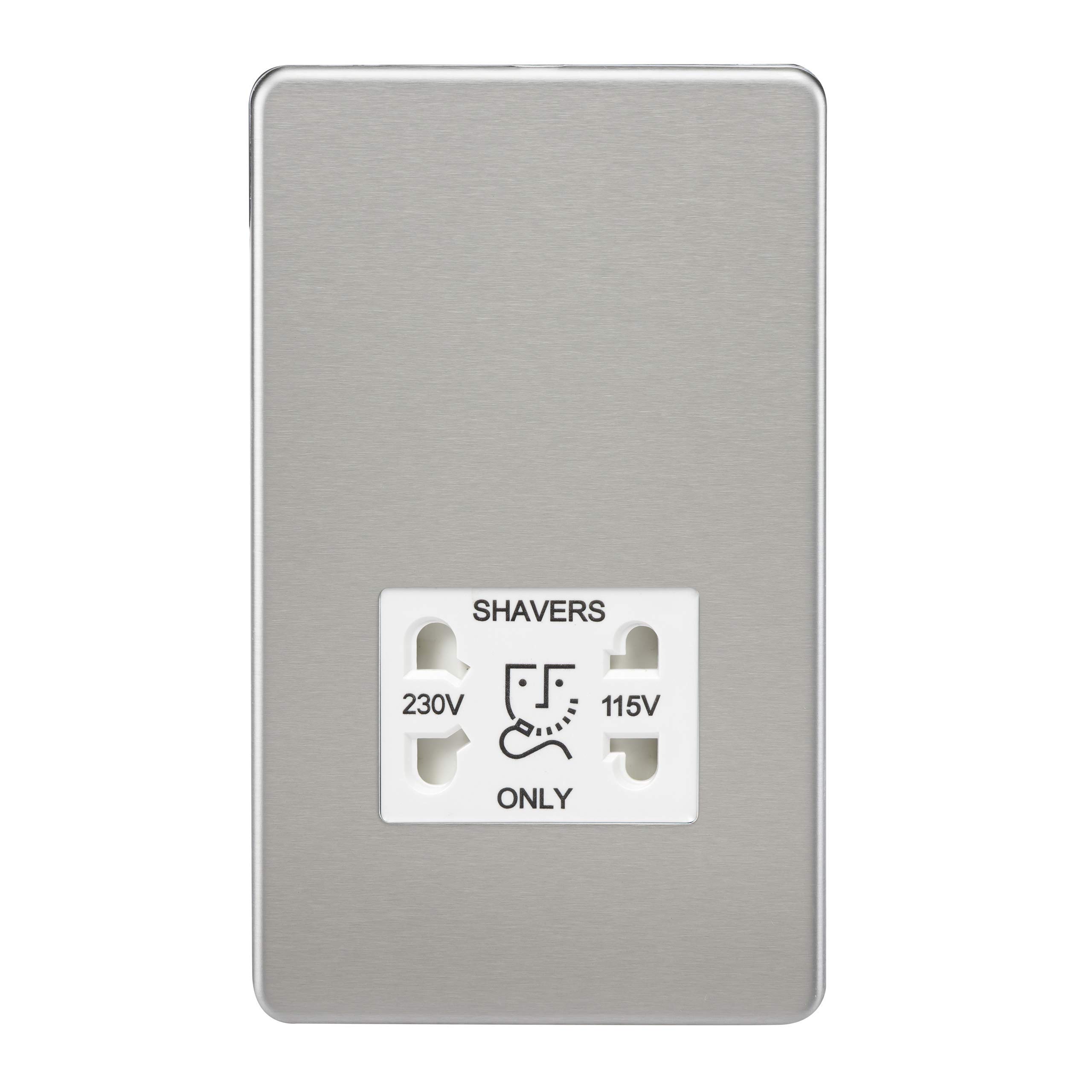 Knightsbridge Screwless Dual Voltage Shaver Socket in Brushed Chrome with White Insert