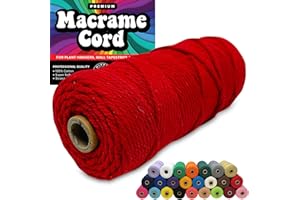 HIPPIE CRAFTER 3mm Macrame Cord 3mm Thick Cords for Macrame Yarn 100% Cotton Colored Macrame Rope Cord Natural Craft Cord String Yarn Supplies 325 Feet 3 mm Cotton Macrame Cord Thin Red Macrame Supplies