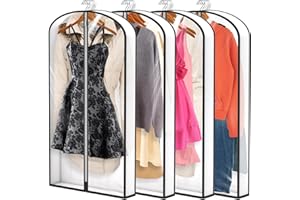 GENERIC JuneHeart 4 PCS Garment Bags for Hanging Clothes, 40" Clear Plastic front Suit Bags with Zipper and 4" Gusseted for Closet Storage Foldable Garment Covers for Coats, Jackets, Shirts, Sweater (4)