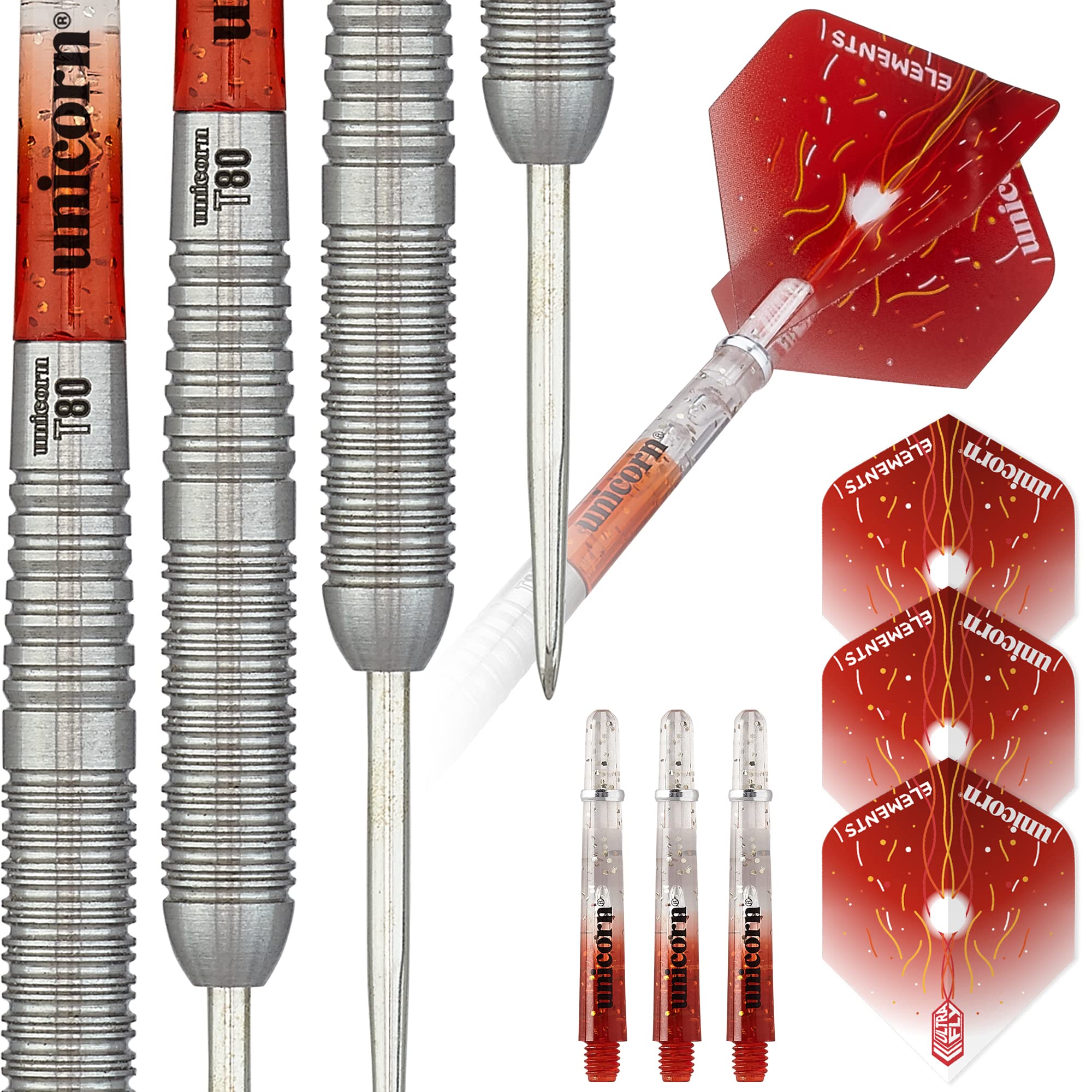 Unicorn Steel Tip Professional Darts Set | Core Striker Series Style 6 | 80% Natural Tungsten Barrels | 22 g