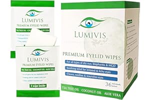 LUMIVIS Tea Tree Oil Eyelid Wipes - 36 Individually Wrapped Pads for Daily Eye Cleansing and Makeup Removal - Soothe, Cleanse & Revitalize