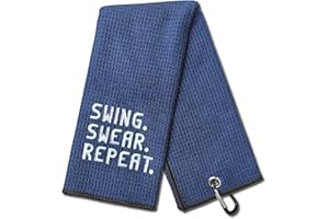 DYJYBMY Swing Swear Repeat Funny Blue Golf Towel, Embroidered Navy Bags Clip, Men, Birthday Golf Fan Gift