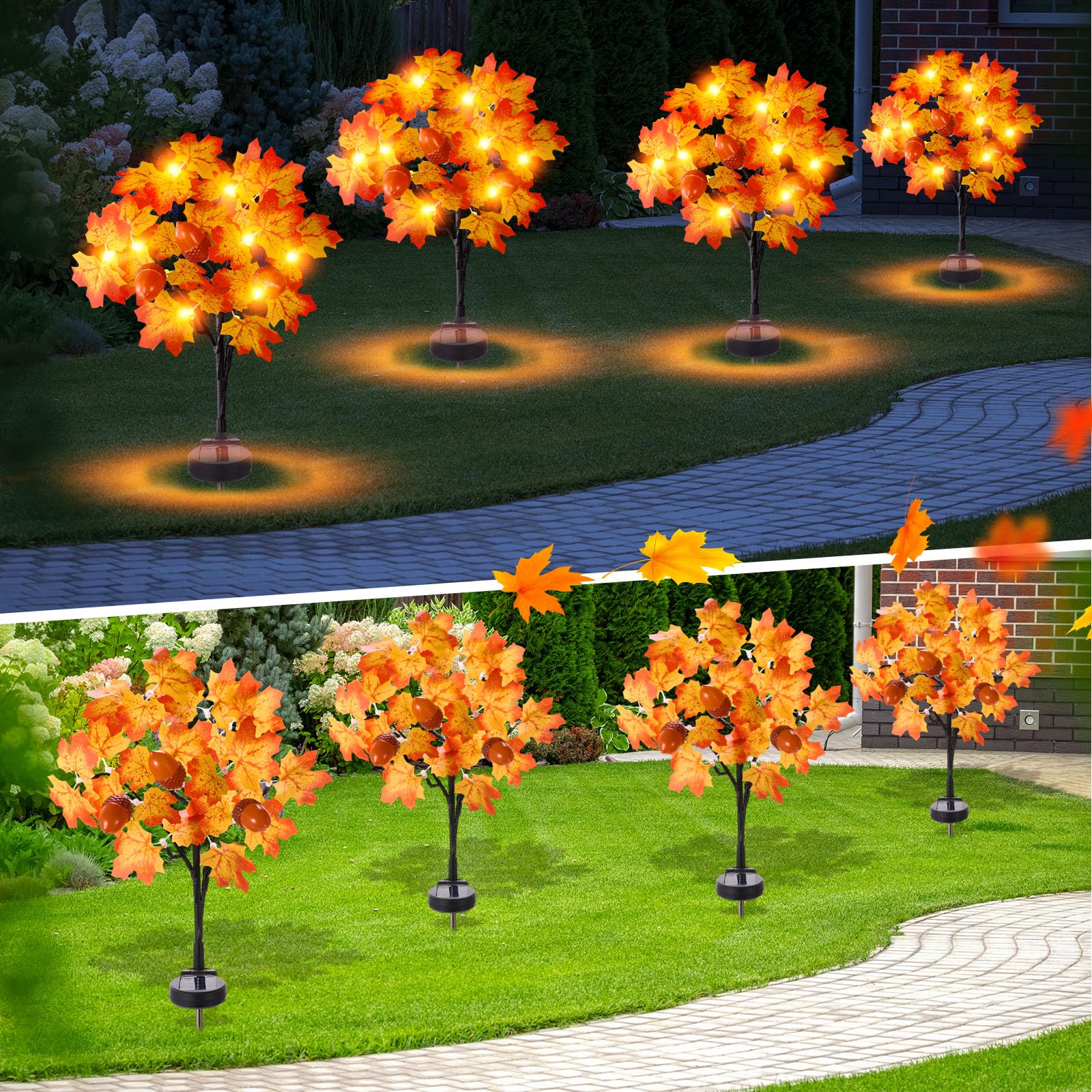 Photo 1 of Capoda 2 Pack Fall Solar Lights Decorations Maple Leaf Led Outdoor Waterproof Solar Lights Decor for Autumn Thanksgiving Harvest Party Outside Home Yard Garden Porch Pathway Decor Supplies