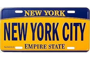 ARTISAN OWL New York City Empire State Blue and Gold Souvenir License Plate