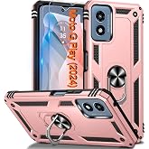 ATUMP for Motorola Moto G-Play-2024 Case with 2PCS HD Screen Protector, Heavy Duty Smartphone Phone Cover Magnetic Ring Stand [𝐌𝐢𝐥𝐢𝐭𝐚𝐫𝐲 𝐆𝐫𝐚𝐝𝐞] Case for Moto GPlay 2024, Rose Gold